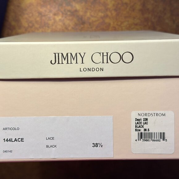 Jimmy Choo Patent Black Lace Articolo Peep-toe Size 38.5 (Women's 8) - Picture 5 of 8